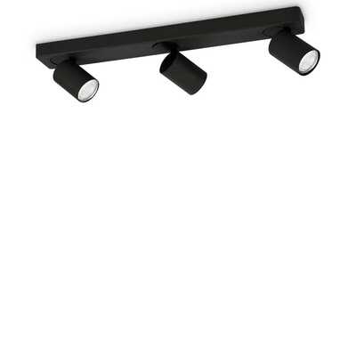 Asta applique o plafoniera con 3 faretti direzionabili rotondi neri RUDY PL3 ROUND NERO IDEAL LUX