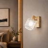 Faretto orientabile in legno chiaro e metallo bianco traforato Stile Scandinavo e Industrial Soft LU