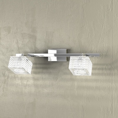 Asta parete soffitto applique 2 faretti design vetro quadrato con righe satinate 1047/F2 TOP LIGHT