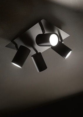 Lampada moderna muro o soffitto 4 faretti tondi neri SPOT PL4 NERO IDEAL LUX