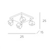 Misure Plafoniera originale design quadrato struttura e vetro 4 faretti orientabili