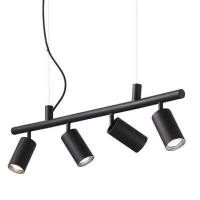 Quattro faretti orientabili neri su lampadario 76cm a sospensione DYNAMITE SP4 NERO IDEAL LUX
