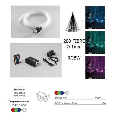 Fascio di 200 fibre ottiche lunghe 2 metri con telecomando e luci colorate RGB LUCI E COLORI