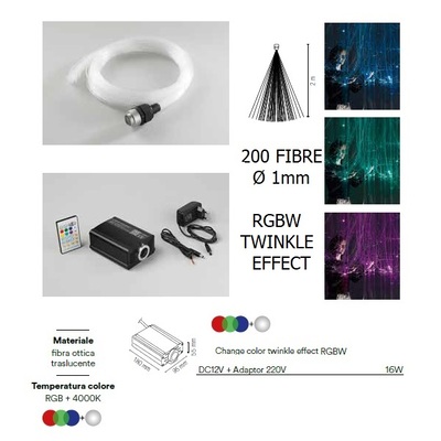 200 Fibre ottiche da 1mm lunghe 2 metri telecomando luci colorate RGB TWINKLE LUCI E COLORI