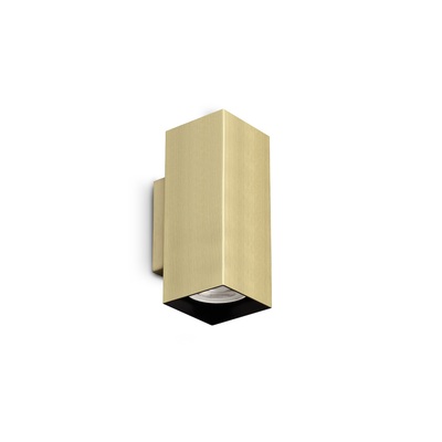 Applique ottone a tubo quadro con 2 luci GU10 luce su e gi&ugrave; LOOK AP02 SQUARE D6.0 H015 OTTONE IDEAL 