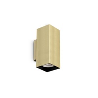 Applique ottone a tubo quadro con 2 luci GU10 luce su e gi&ugrave; LOOK AP02 SQUARE D6.0 H015 OTTONE IDEAL 