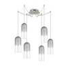 Altra foto Lampadario moderno 6 luci con vetri grigi e fili regolabili composizione armoniosa