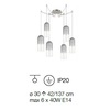 Misure Lampadario moderno 6 luci con vetri grigi e fili regolabili composizione armoniosa