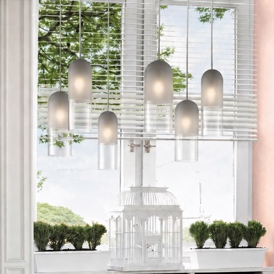 Lampadario moderno 6 luci con vetri grigi e fili regolabili composizione armoniosa MILD SP6 GRIGIO I