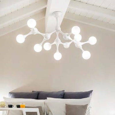 Lampadario moderno 9 sfere montatura bianca con lampadine LED incluse NODINO PL9 BIANCO IDEAL LUX