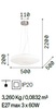 Misure Lampadario 50cm vetro bianco 3 lampadine chiuso