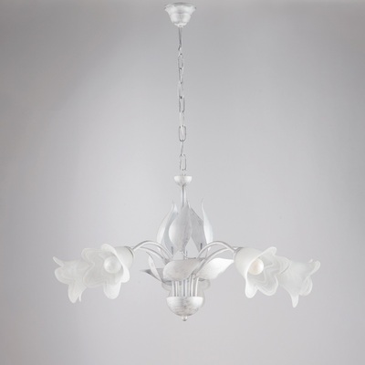 Lampadario 5 luci montatura bianca decoro argento moderno e classico  42393