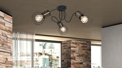 Lampadario moderno 3 faretti fissi E27 linea vintage griglia nera 54013-3 GLOBO LIGHTING