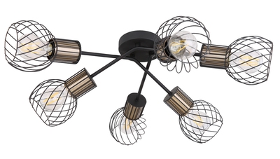 Lampadario moderno a plafoniera 6 faretti E27 nero opaco e brunito 54013-6D GLOBO LIGHTING
