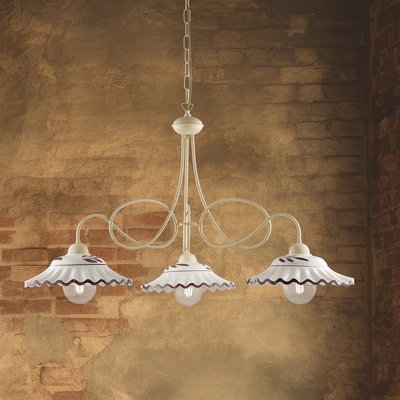 Lampadario 3 luci ceramica rustico elegante montatura avorio decap&egrave;  44451
