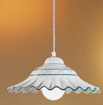 Lampadario a sospensione in ceramica piatto arco decoro verde 40cm 02383/S/V DUE P