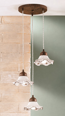 Lampadario cluster 3 luci ceramica verde per cucina country chic  45264