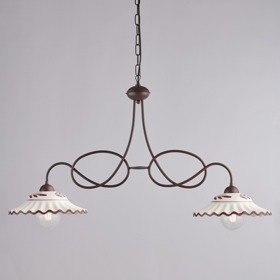 Bilanciere lampadario rustico 2 luci in ferro avorio e ceramica  44450