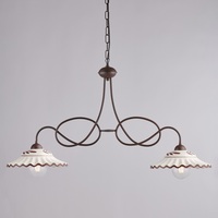 Bilanciere lampadario rustico 2 luci in ferro avorio e ceramica  44450