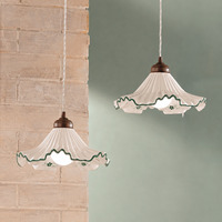 Lampadario bilanciere country 2 luci ceramica decoro verde con diffusori regolabili  45254