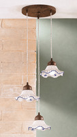 Lampadario a grappolo 3 luci ceramica blu con piattini onde pliss&egrave; regolabili  45263