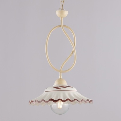 Lampadario ceramica nodo avorio decap&egrave; decoro foglie 30cm rustico cucina  44447