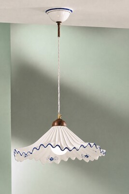 Lampadario 40cm ceramica onde pliss&egrave; blu per cucina mediterranea  45236