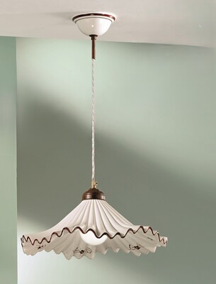 Lampadario a sospensione 40cm ceramica onde pliss&egrave; marrone per cucina in muratura  45237