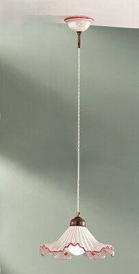 Lampadario 30cm ceramica onde pliss&egrave; rosso per tavolo cucina  45235