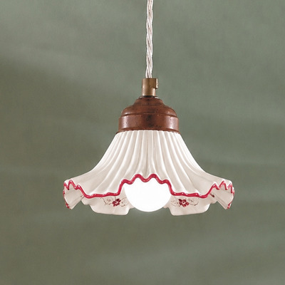 Lampadario piccolo ceramica 15cm onde pliss&egrave; decoro rosso per luce d&rsquo;accento  45230