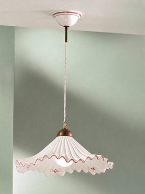 Lampadario rustico 40cm ceramica onde pliss&egrave; rosso per sala da pranzo  45238