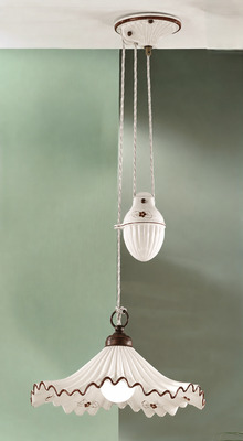 Lampadario con peso 40cm ceramica onde pliss&egrave; marrone per cucina rustica  45240