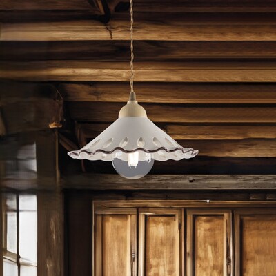 Lampadario a sospensione country chic in ceramica traforata e ferro  44453