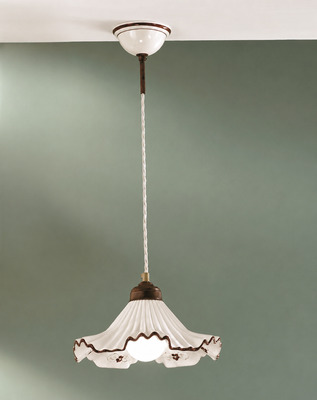 Lampadario 30cm ceramica onde pliss&egrave; marrone per cucina rustica  45234