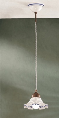 Lampadario piccolino 15cm ceramica decoro blu onde pliss&egrave;  45228