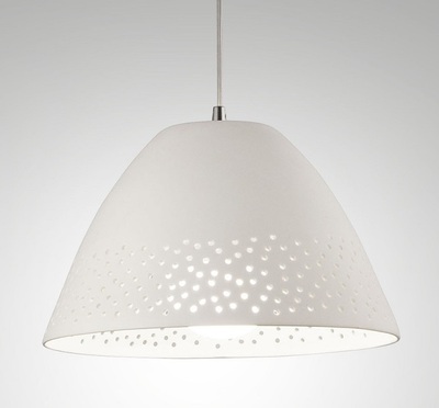Lampadario sospensione 30cm in ceramica bianca con forellini CASALE 3532-40-102 FABAS
