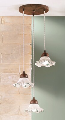 Lampadario multiplo 3 luci sfalsate ceramica marrone per casale e taverna  45266