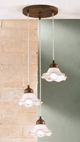 Lampadario a cascata 3 luci ceramica decoro rosso per cucina rustica  45265