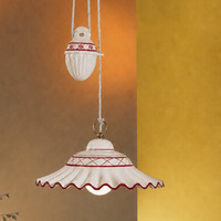 Lampadario saliscendi ceramica bianca decoro rosso con contrappeso  45520