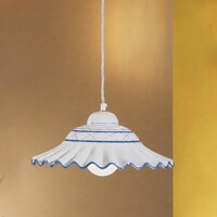 Lampadario piatto ad arco in ceramica bianca decoro blu diametro 40 cm  45522
