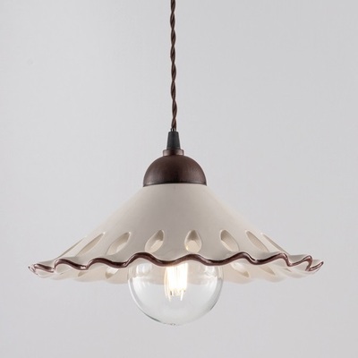 Sospensione lampadario 30cm in ceramica traforata rustico cavo stoffato  44454