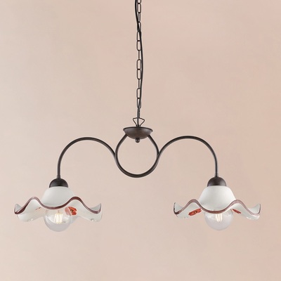 Bilanciere 2 luci tradizione ceramica bordo marrone e anemoni rossi LUCI E COLORI