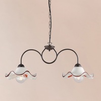Bilanciere 2 luci tradizione ceramica bordo marrone e anemoni rossi LUCI E COLORI