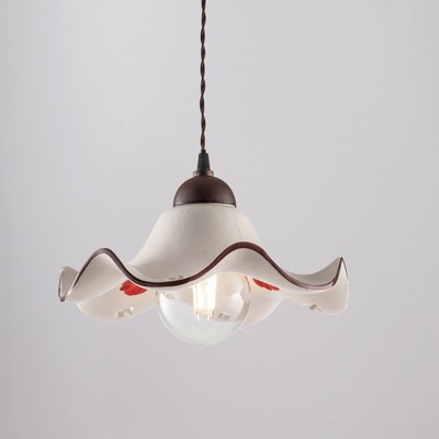 Sospensione lampadario provenzale 30cm ceramica decoro fiori rossi  44458