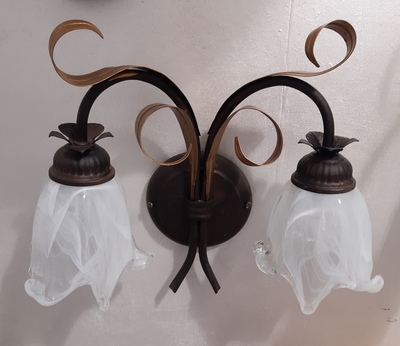 Applique classica 2 luci braccetti bronzo particolari oro vetro a fiore EMILY AP2 RUGGINE DUE P