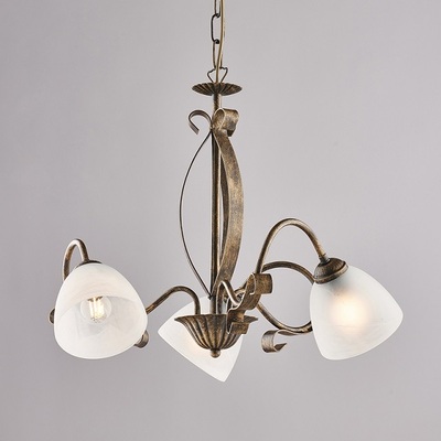 Lampadario a soffitto 3 luci classico fascia ricciolo bronzato vetro 42438 LUCI E COLORI