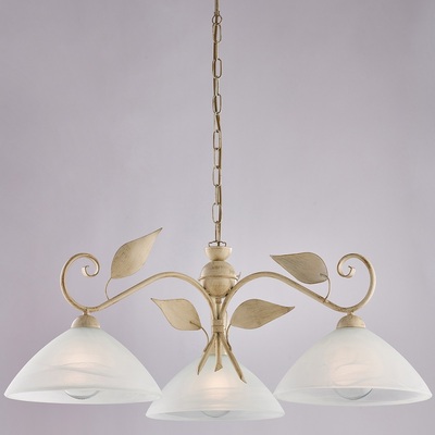 Lampadario 3 luci avorio con foglie ampio 79cm  42457