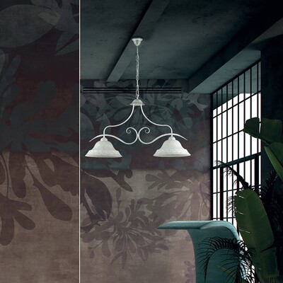 Lampadario a sospensione bilancere 2 luci montatura bianca shabby 40547 LUCI MODERNE