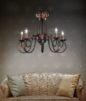 Lampadario classico candelabro 5 luci ampio 70cm ruggine dettagli oro riccioli e foglie  45534