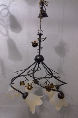 Lampadario 5 luci classico decoro boccioli rosa ELI 5 RUGG DUE P